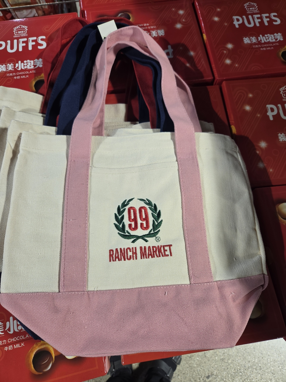 Pink & Cream Canvas Tote Bag